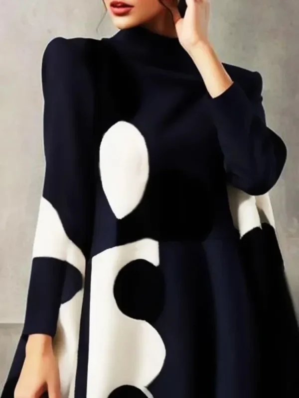 UOOZEE Women Korean Fashion Polka-Dot High-neck Mini Dresses 2025 New Autumn Long Sleeves Elegant Party Evening Short Dress - Image 2