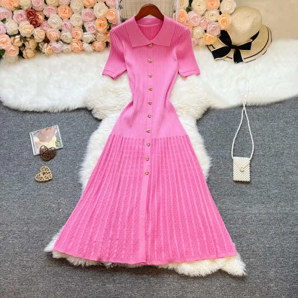 YuooMuoo Brand Fashion Elegant Patchwork Knitted Long Dress Spring Summer Women Luxury Shirt Sweater Dress Lady Party Vestido