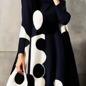 UOOZEE Women Korean Fashion Polka-Dot High-neck Mini Dresses 2025 New Autumn Long Sleeves Elegant Party Evening Short Dress