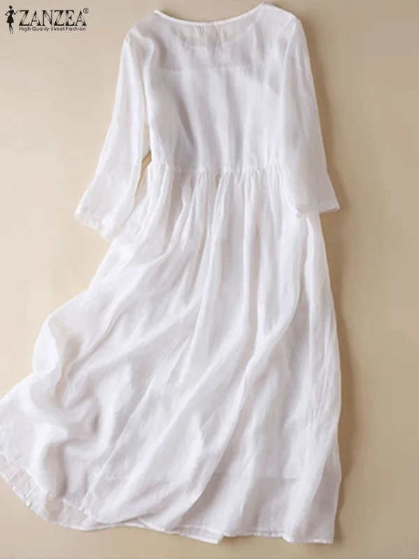 ZANZEA Women White Beach Dress Solid Summer A-line Half Sleeve Shirt Dress Casual Loose Pocket Sundress Holiday Baggy Long Robe - Image 5