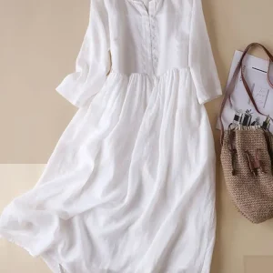 ZANZEA Women White Beach Dress Solid Summer A-line Half Sleeve Shirt Dress Casual Loose Pocket Sundress Holiday Baggy Long Robe