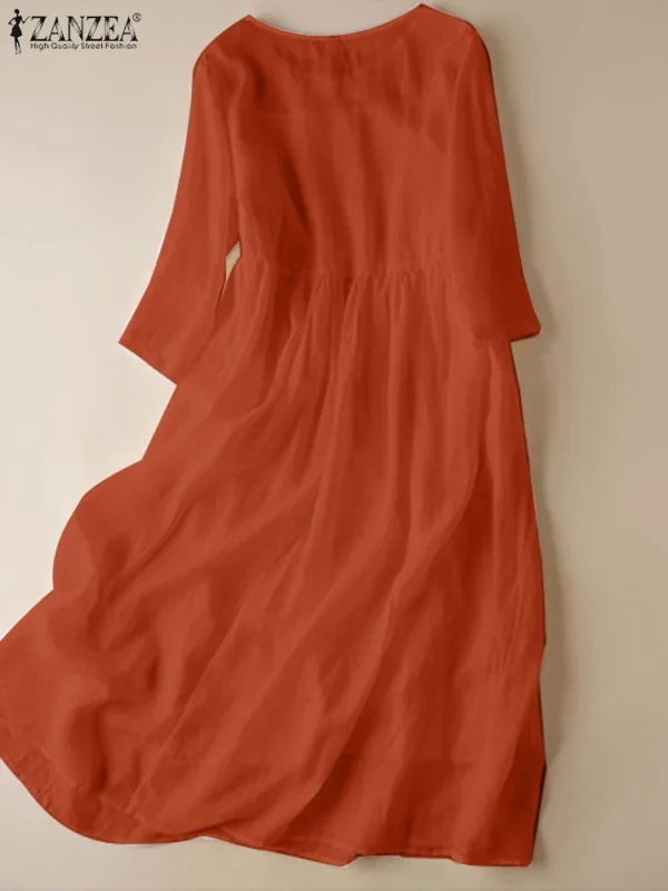 ZANZEA Women White Beach Dress Solid Summer A-line Half Sleeve Shirt Dress Casual Loose Pocket Sundress Holiday Baggy Long Robe - Image 4